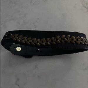 Black Leather Strap with Bronze Leaf Detail